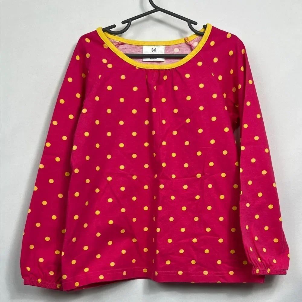 Hanna Andersson Fucshia and Yellow polka dot long sleeve top NWOT size 6-7 years
